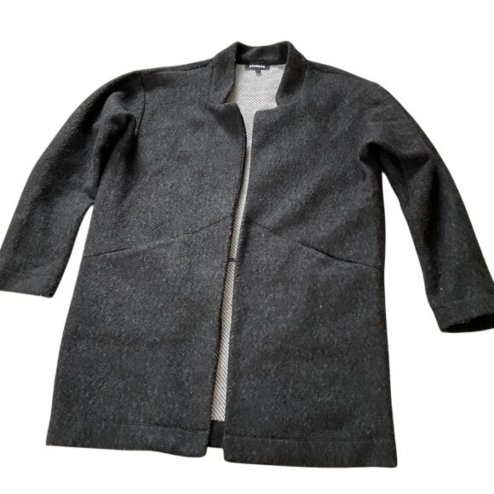 Express Charcoal Gray Open‎ Front Textured Knit Cardigan Jacket Womens Medium